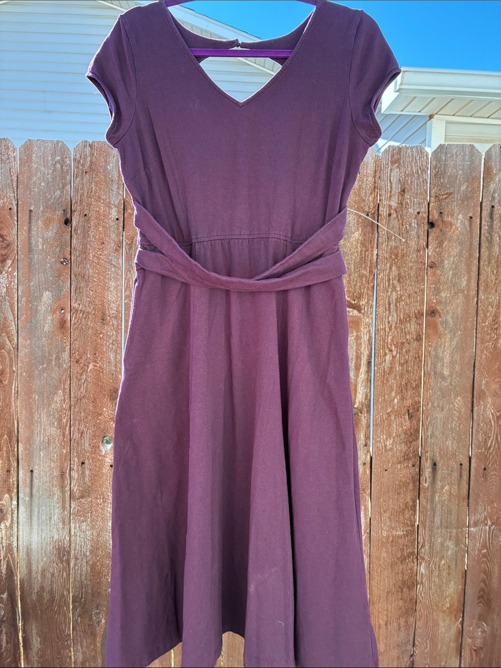 eshakti Women's Plum V-Neck Fit-and-Flare Dress